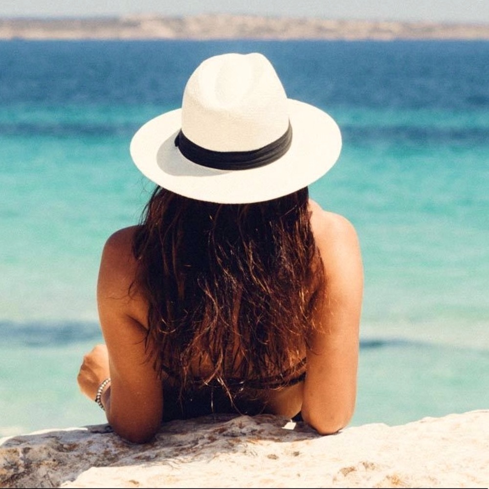 Hatter Co. Panama Hat Ivory/Black Fedora S/M